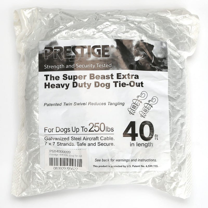 Boss Pet Products Prestige Super Beast XXL 40 Foot Heavy Duty Dog Tie Out Leash with Vinyl Coated Cable and Twin Swivel Snaps for Dogs Up to 250 Pounds, Grey - Image 2